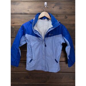 Marmot Girls PreCip Rain Jacket Blue Hooded Waterproof Size Small